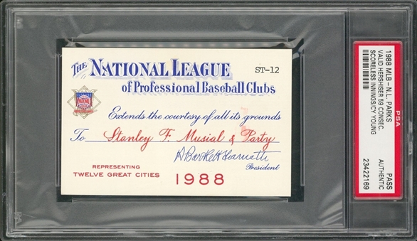 1988 National Leagues Season Pass Presented To Stan Musial (PSA)